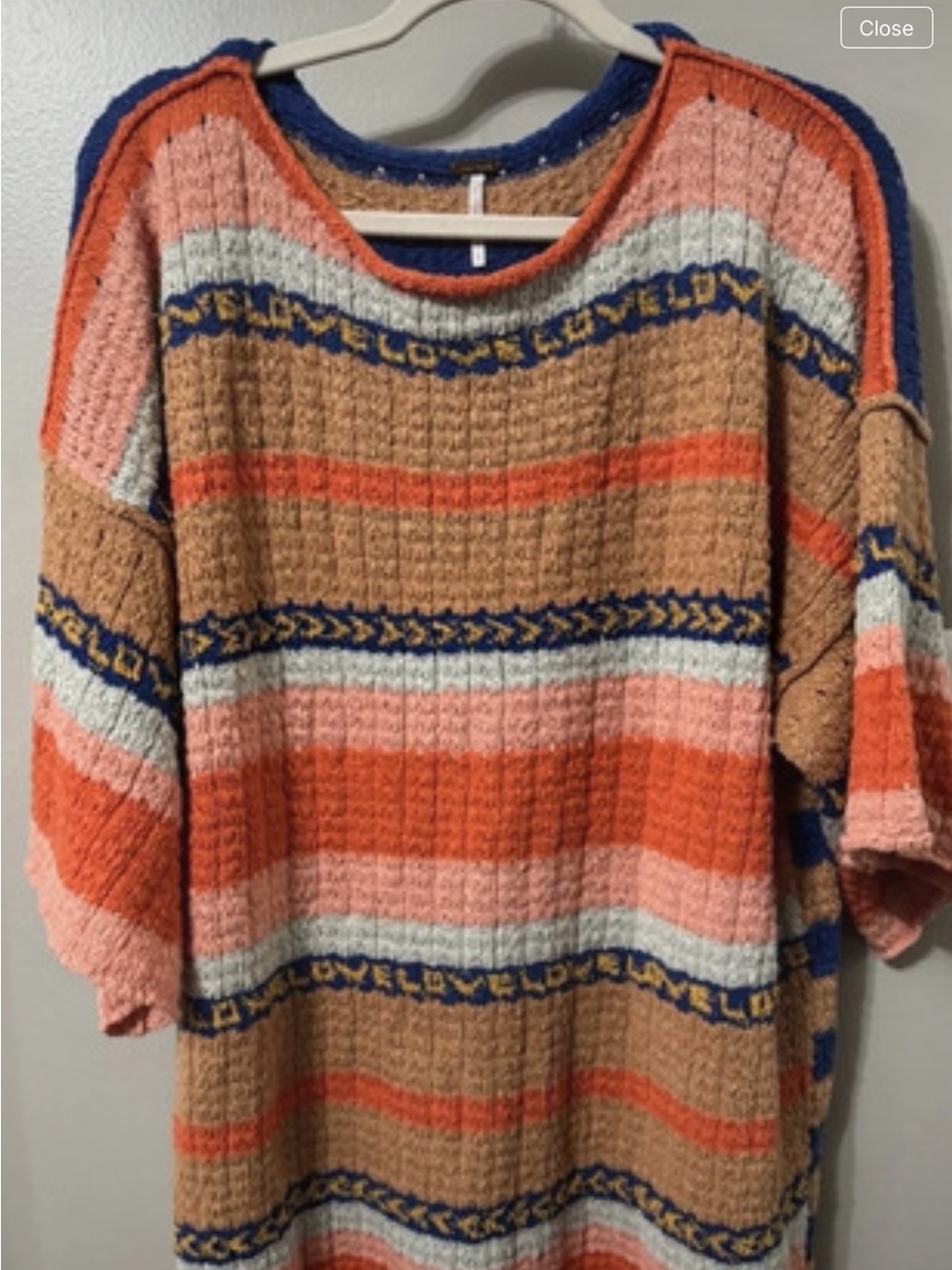 Free People Striped Waffle-Knit Tunic in Orange, Tan, Blue